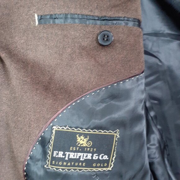 FR Tripler Mens 3 Button Sport Coat Jacket 44L Cashmere Feel Brown 682A - Picture 6 of 9